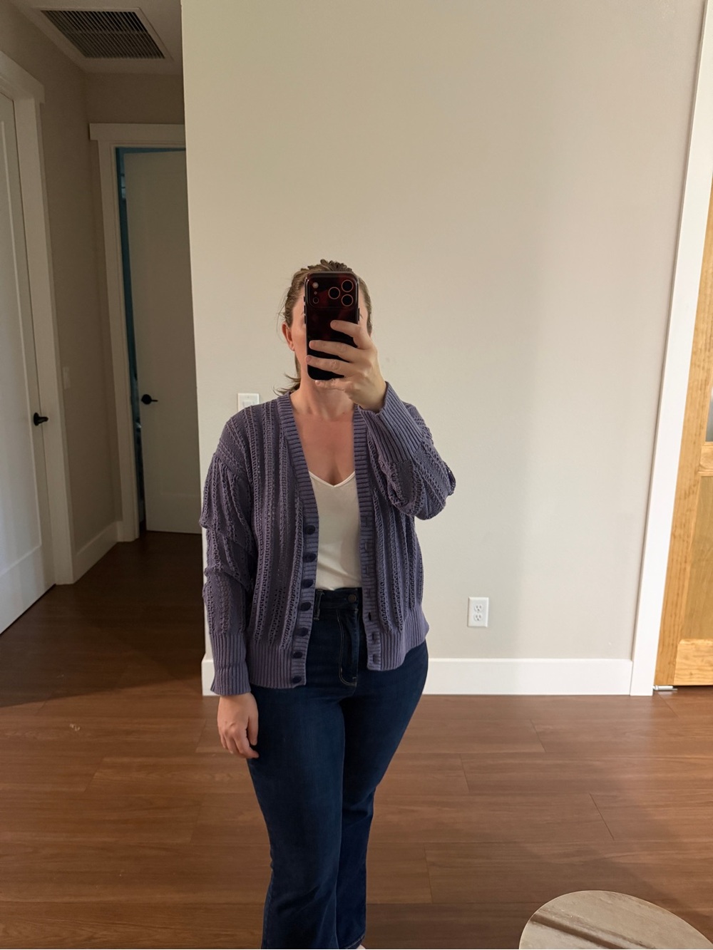 Women’s Light Blue Open-Knit Button Cardigan Sweater